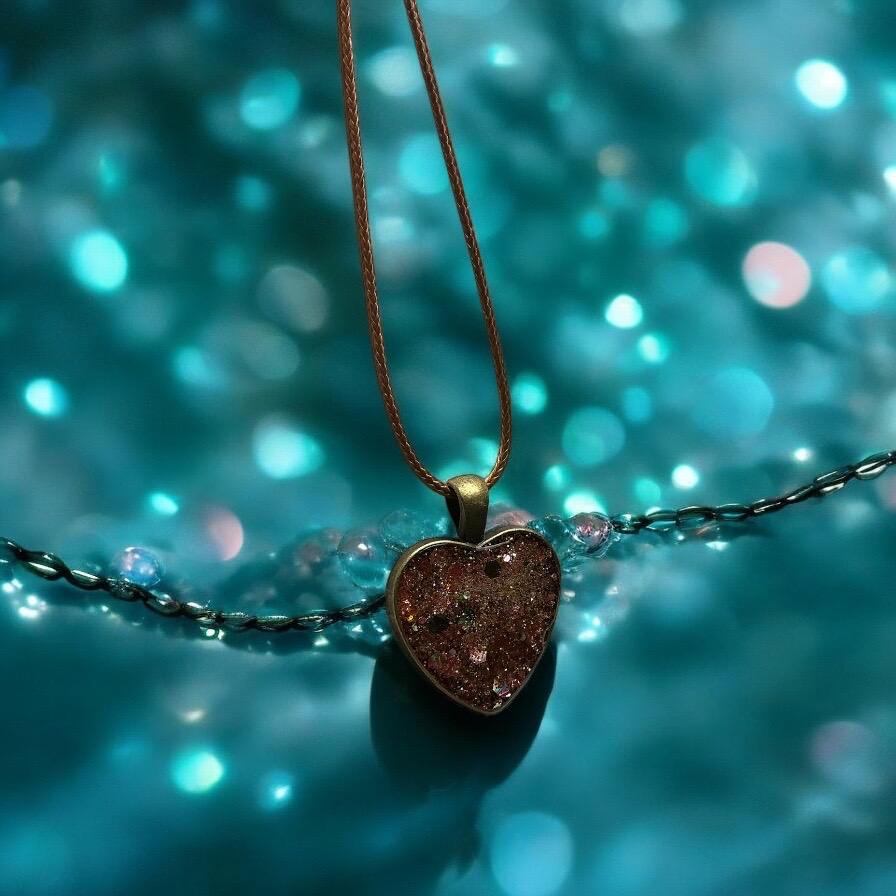 Heart Pendant Necklace Handmade Resin & Glitter Art Stylish Everyday Accessory