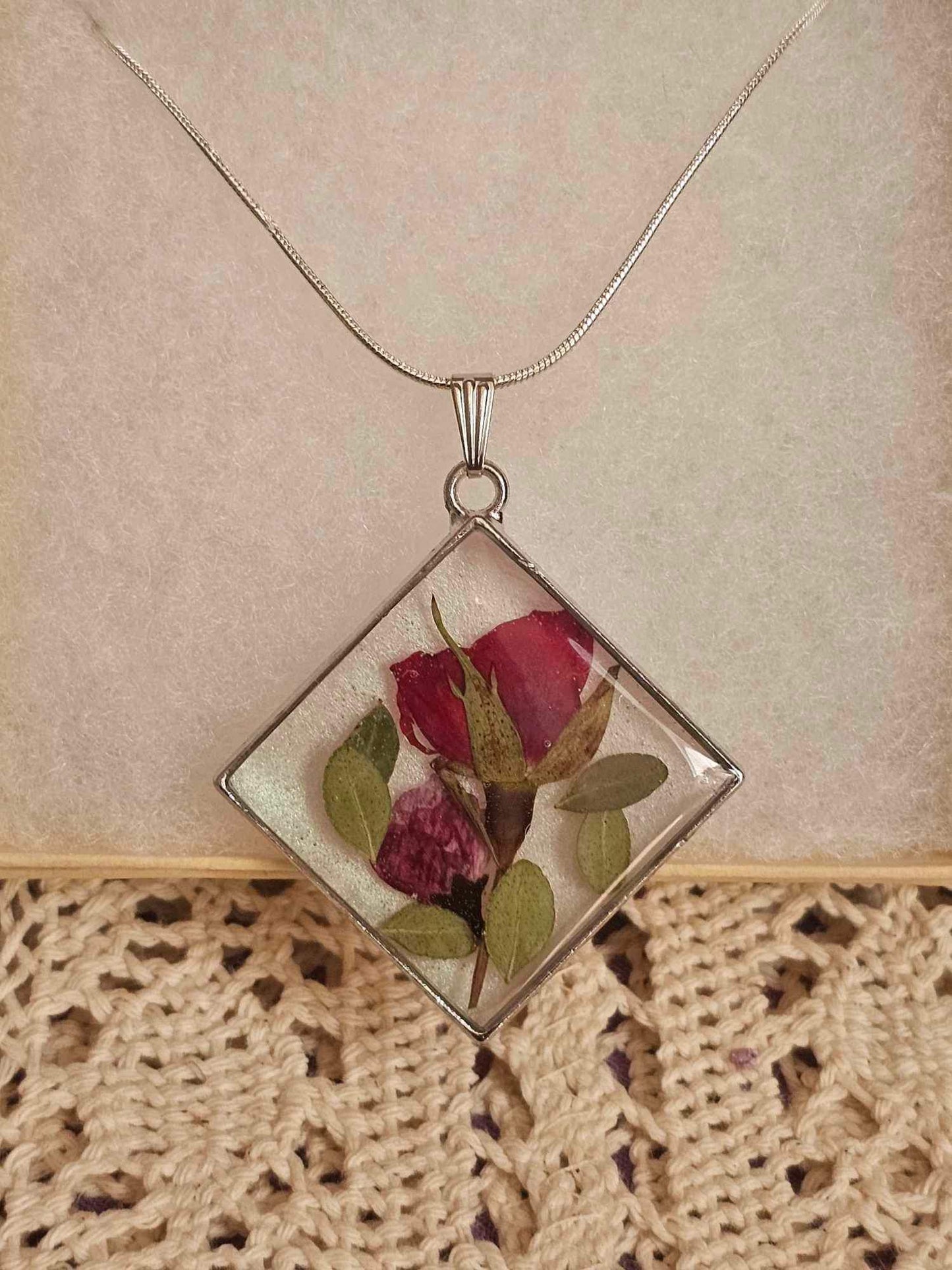 Resin Rose Pendant Necklace